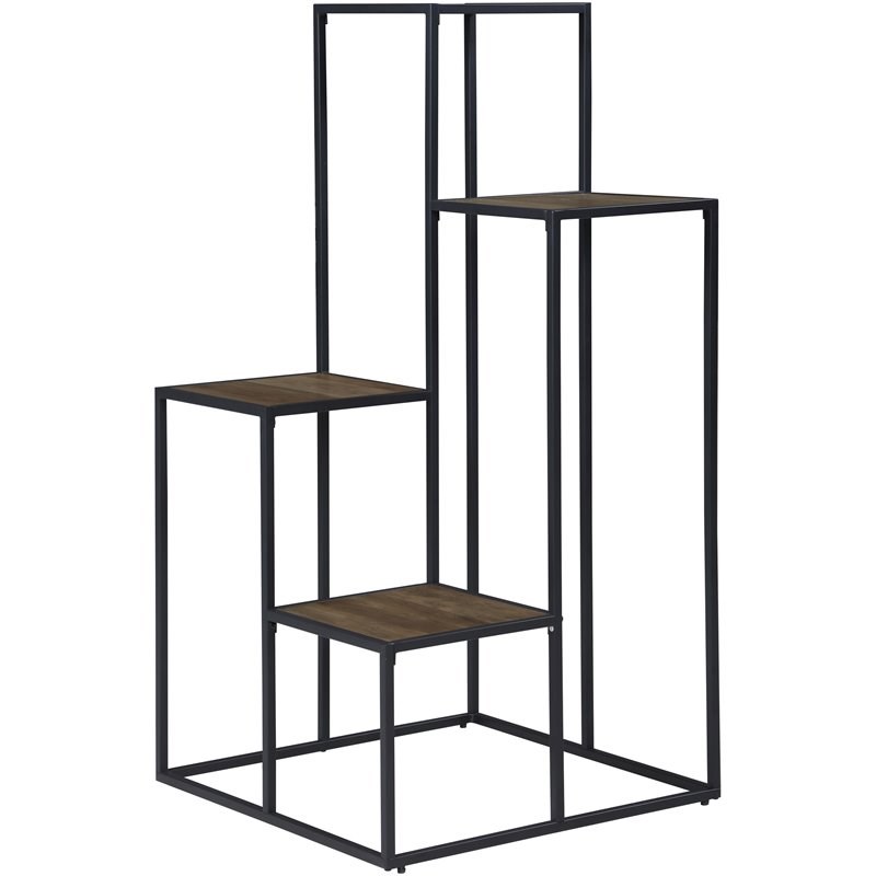 Bowery Hill Modern 4 Tier Display Shelf in Rustic Brown and Black
