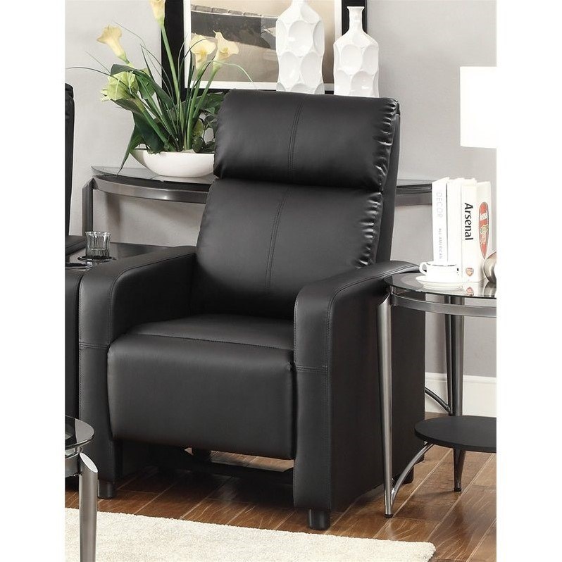 Bowery Hill Modern Faux Leather Push Back Home Theatre Recliner in Black