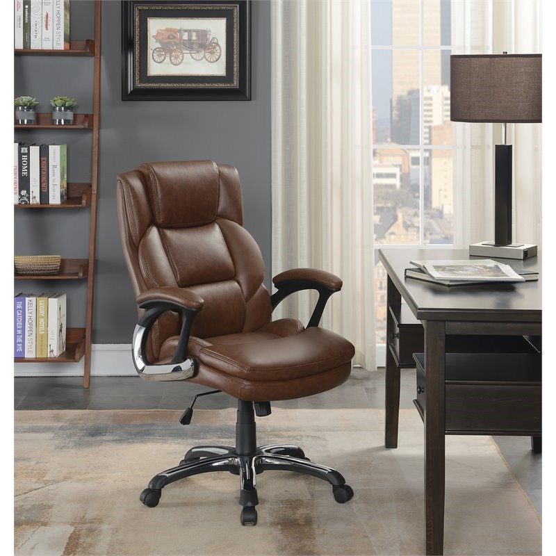 Bowery Hill Adjustable Height Office Chair with Padded Arm in Brown and Black