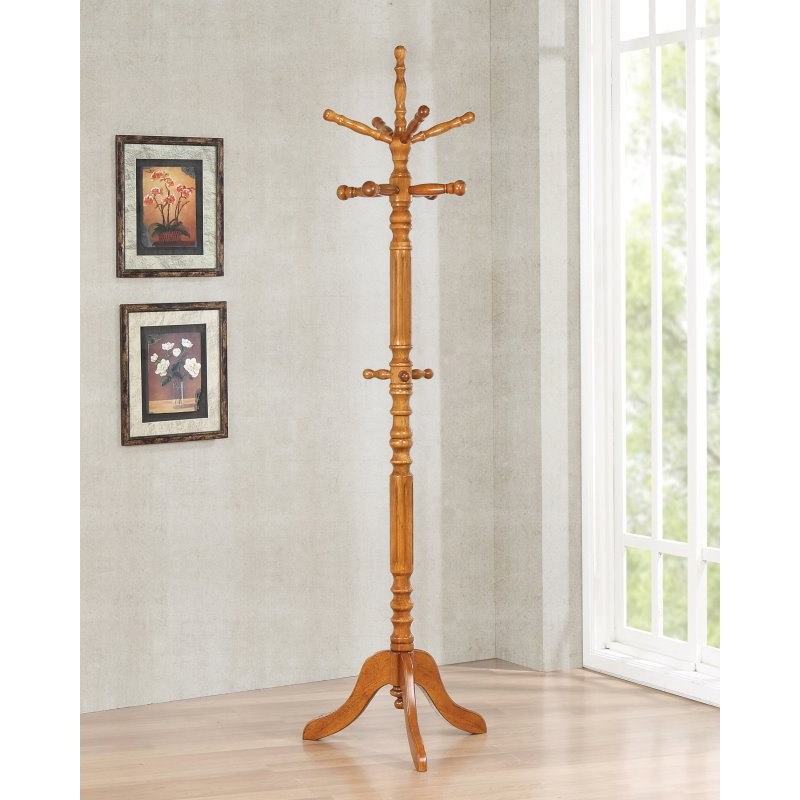 Bowery Hill Contemporary Traditional Coat Rack with Spinning Top in Tobacco