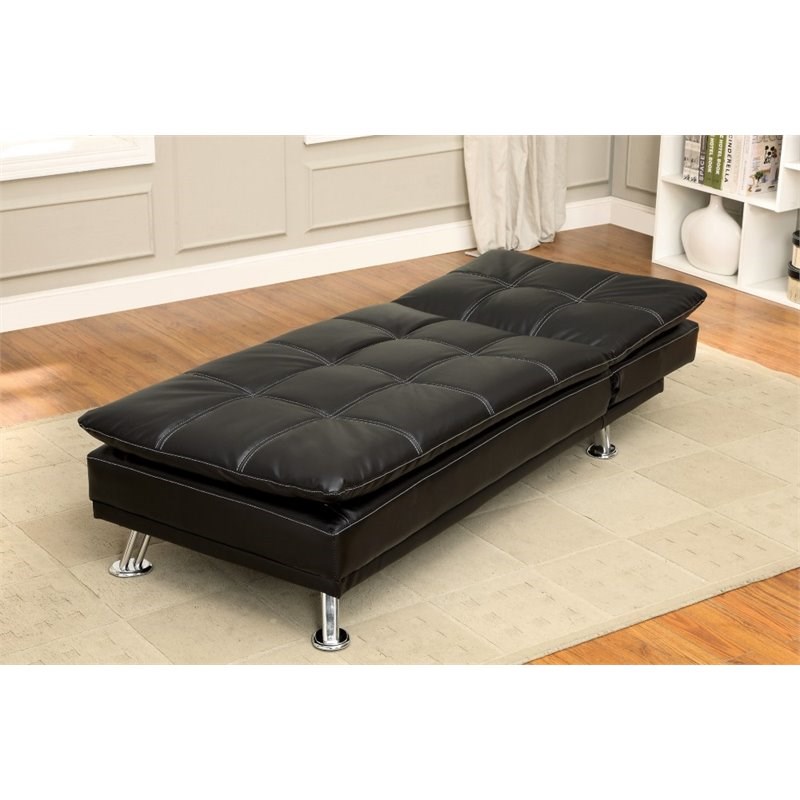 Bowery Hill Contemporary Tufted Faux Leather Chaise Lounge in Black