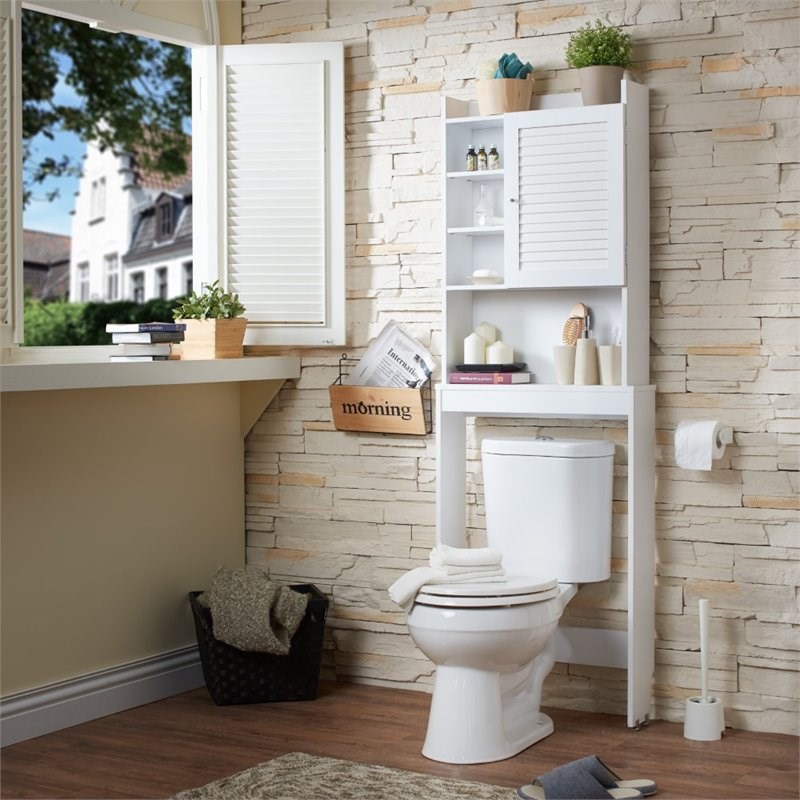 Bowery Hill Modern Wood Bathroom Space Saving Cabinet in White
