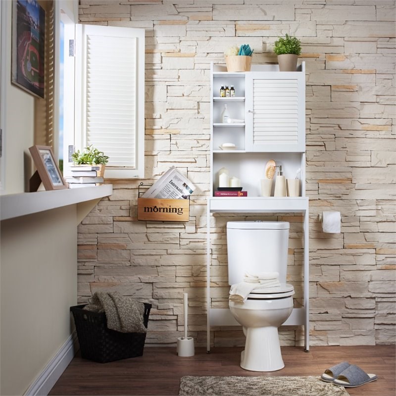 Bowery Hill Modern Wood Bathroom Space Saving Cabinet in White