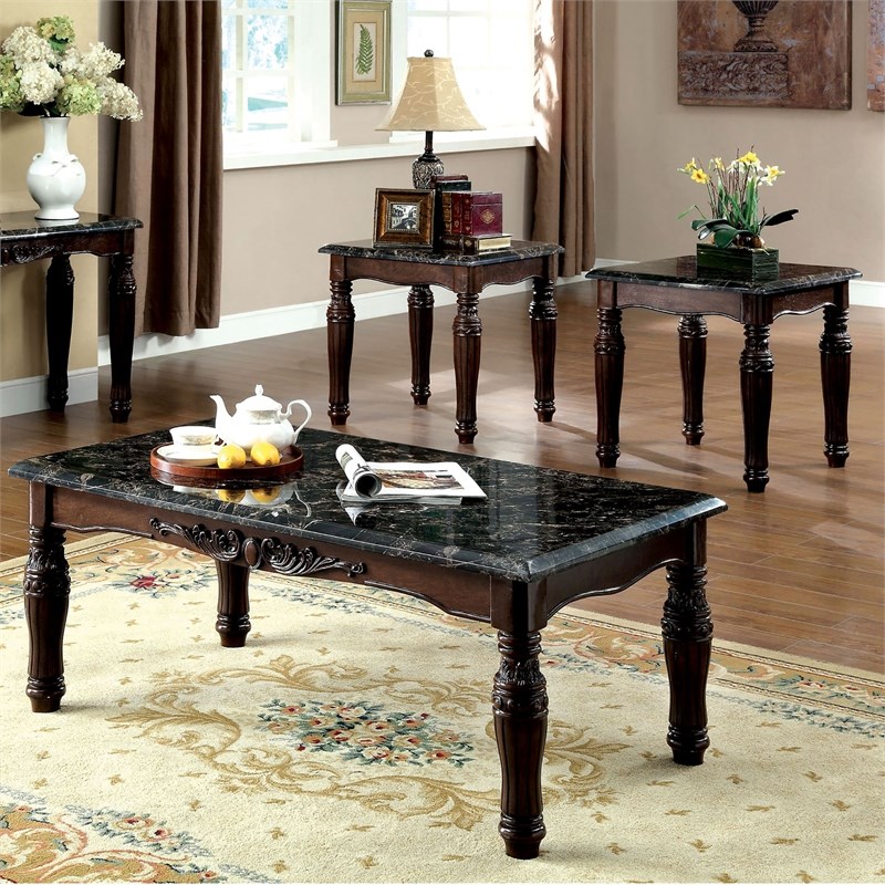 Bowery Hill Traditional Wood 4-Piece Coffee Table Set in Espresso