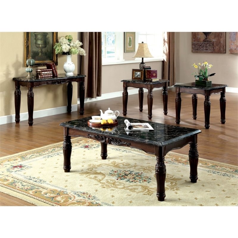 Bowery Hill Traditional Wood 4-Piece Coffee Table Set in Espresso