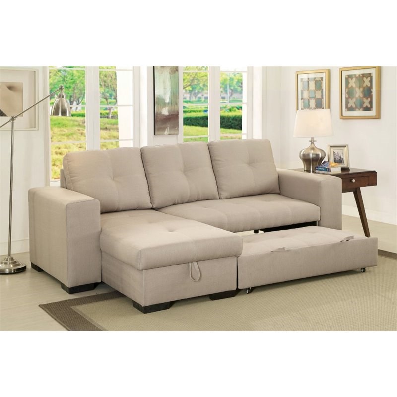 Bowery Hill Transitional Fabric Convertible Sectional in Ivory