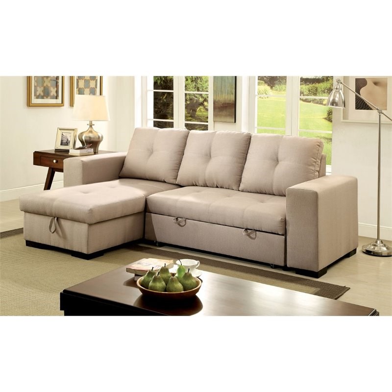 Bowery Hill Transitional Fabric Convertible Sectional in Ivory