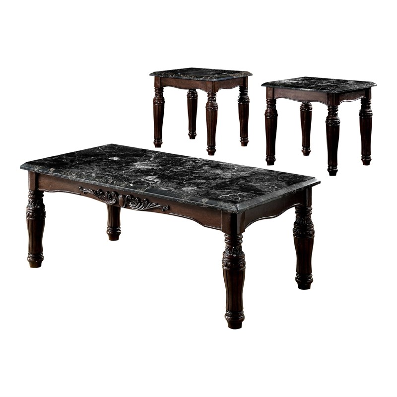 Bowery Hill Traditional Wood 3-Piece Coffee Table Set in Espresso