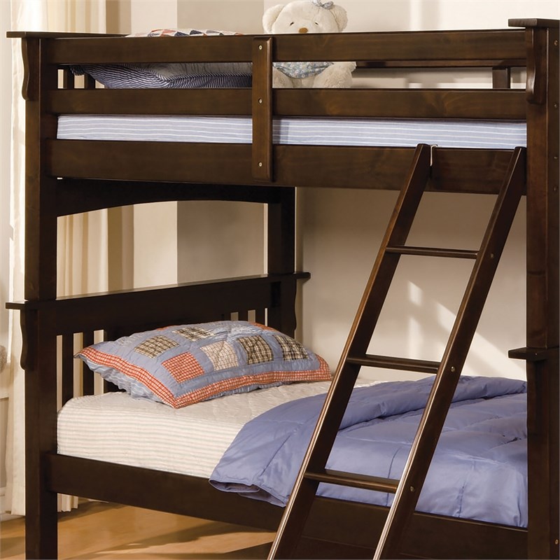 Bowery Hill Transitional Wood Twin over Twin Bunk Bed in Dark Walnut