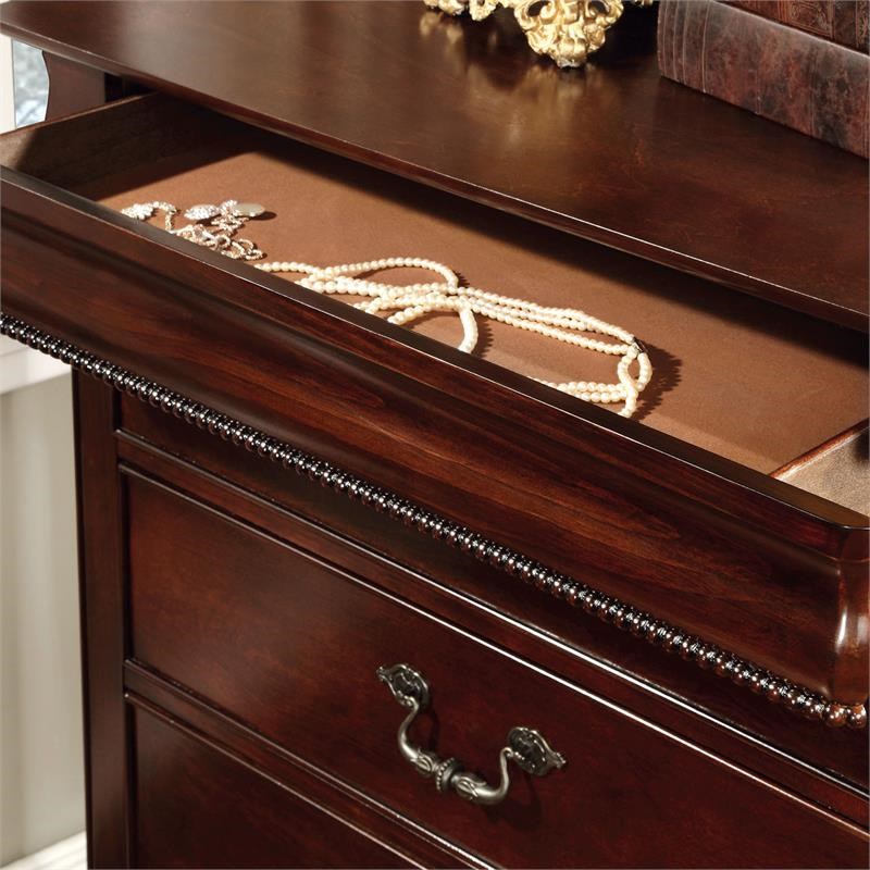 Bowery Hill Traditional Solid Wood 5-Drawer Chest in Cherry
