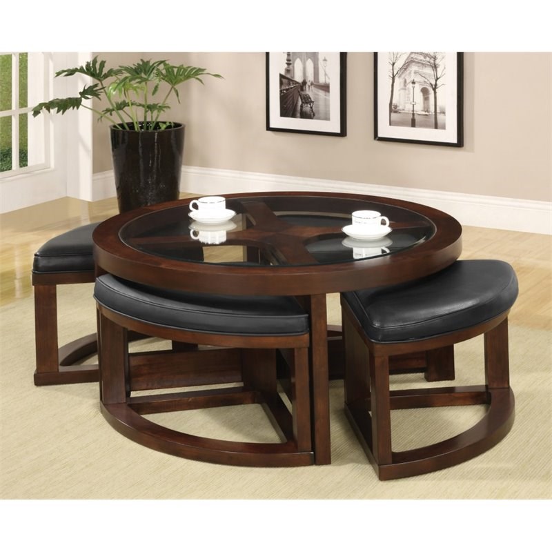 Bowery Hill Transitional Wood 5-Piece Coffee Table Set in Dark Walnut