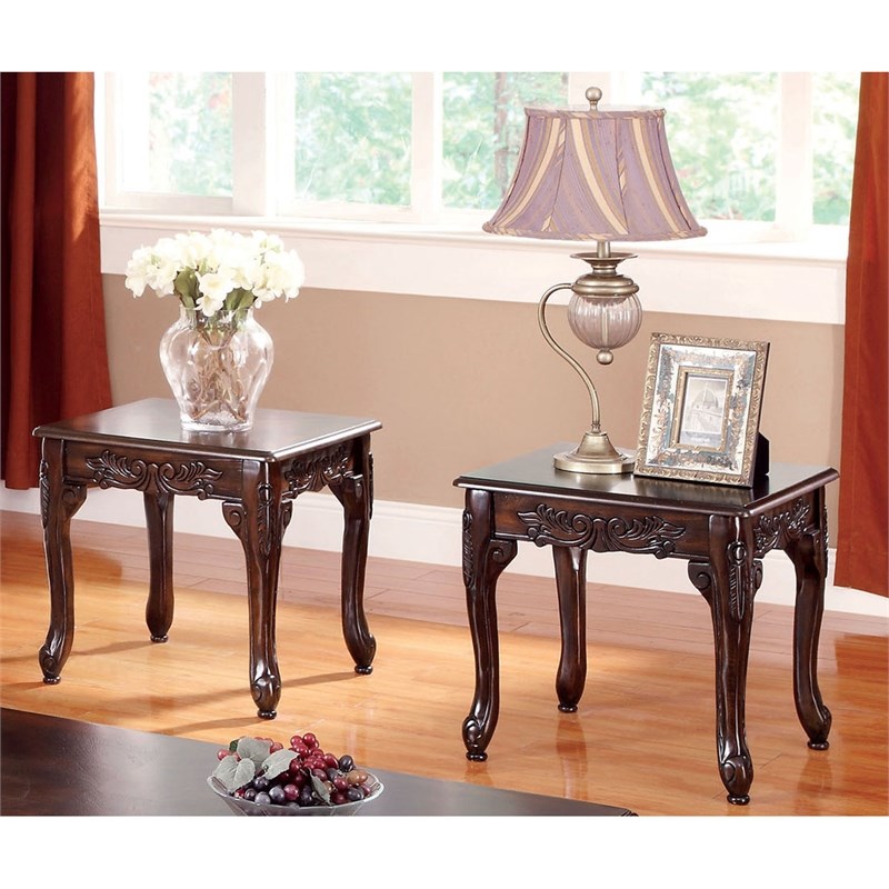 Bowery Hill Traditional Solid Wood 4-Piece Coffee Table Set in Dark Cherry