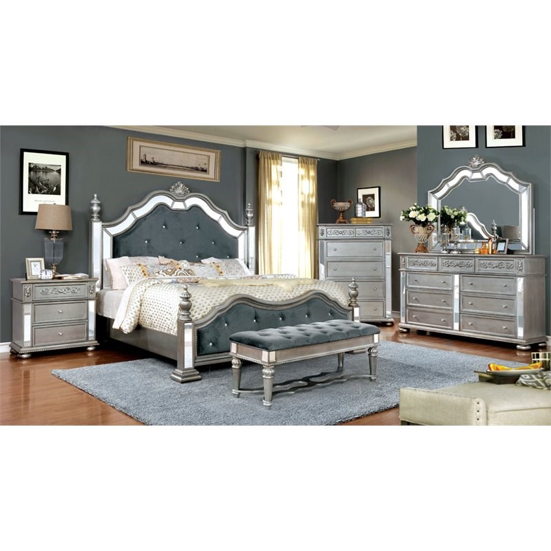Bowery Hill Traditional Solid Wood 5-Drawer Chest in Silver