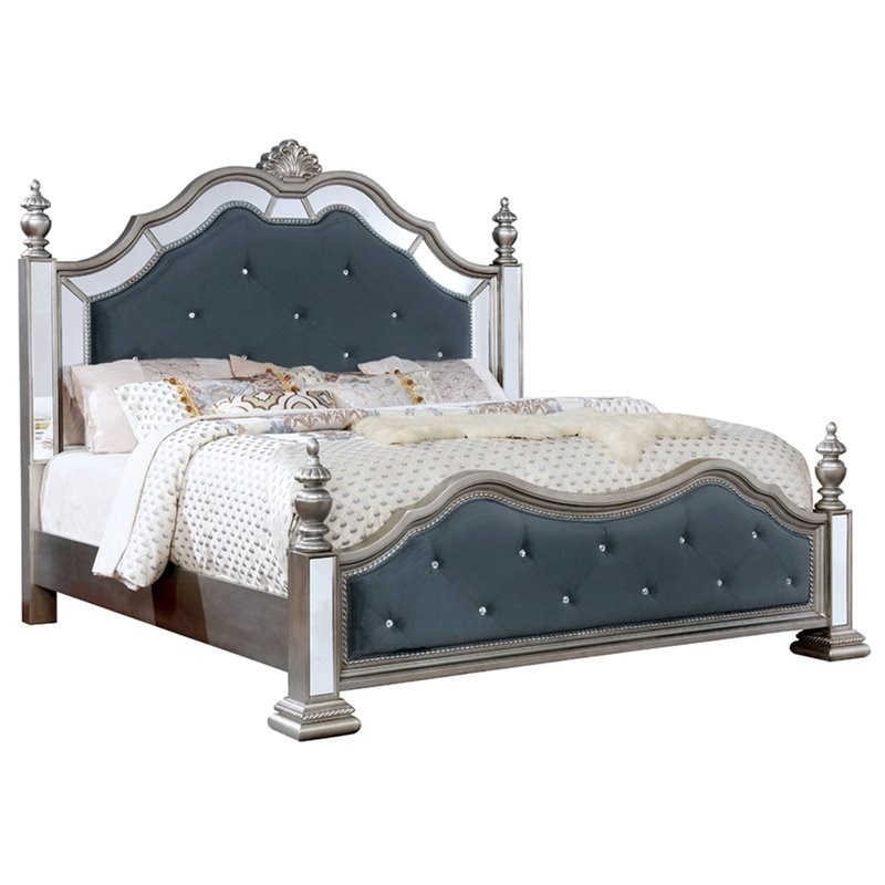 Bowery Hill Traditional Wood Queen Poster Bed in Silver
