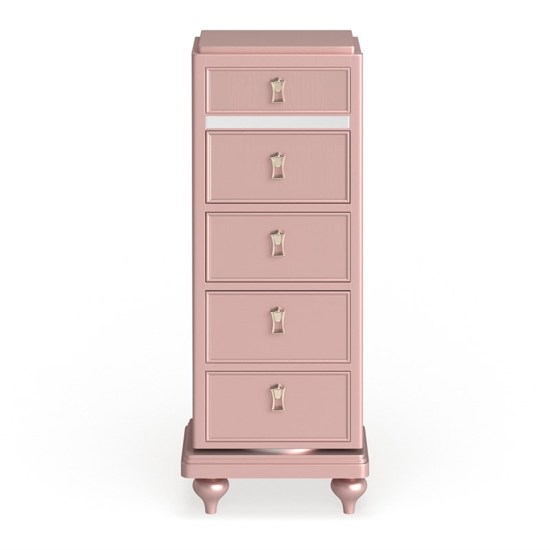 Bowery Hill Contemporary Wood Swivel Chest with Accent Trim in Rose Gold