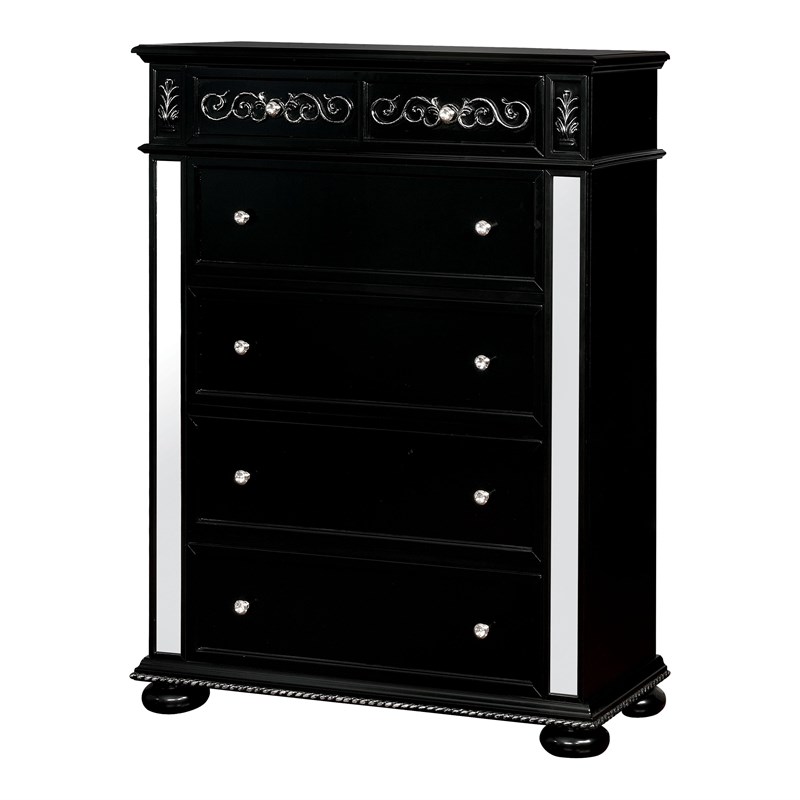 Bowery Hill Traditional Solid Wood 5-Drawer Chest in Black