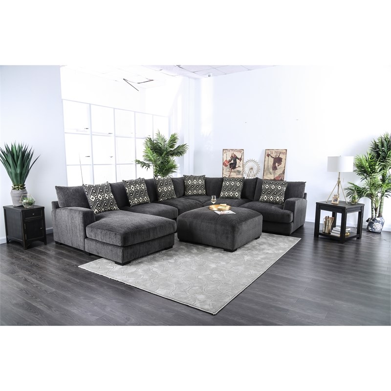 Bowery Hill Modern Chenille Modular Sectional in Gray