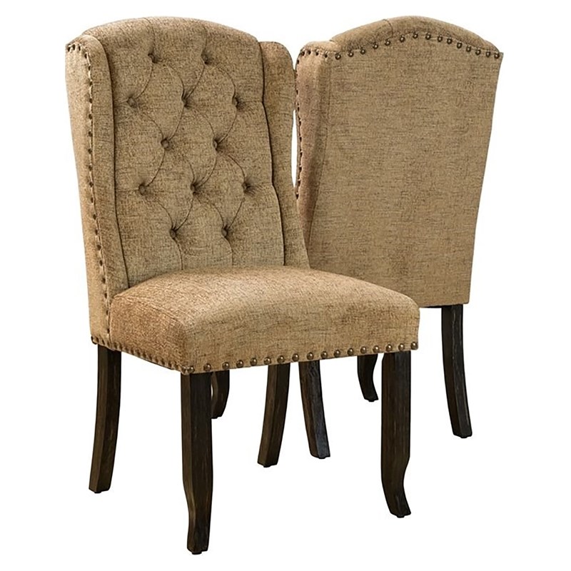 Bowery Hill Transitional Fabric Tufted Side Chair in Gold (Set of 2)