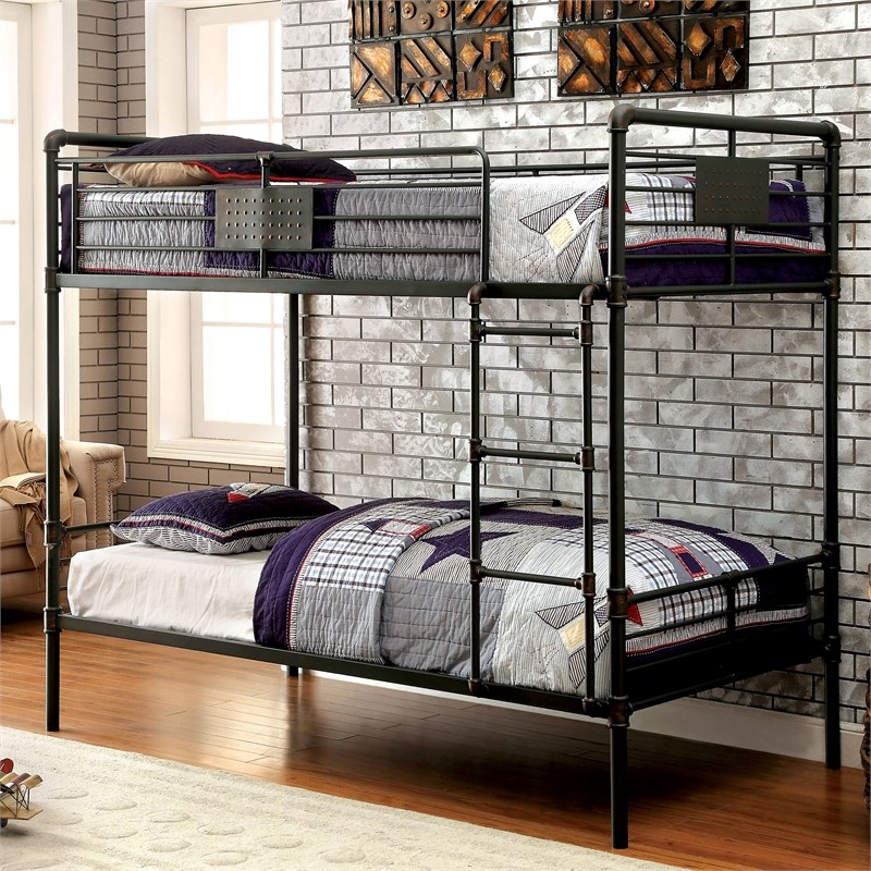 Bowery Hill Modern Metal Twin over Twin Bunk Bed in Antique Black