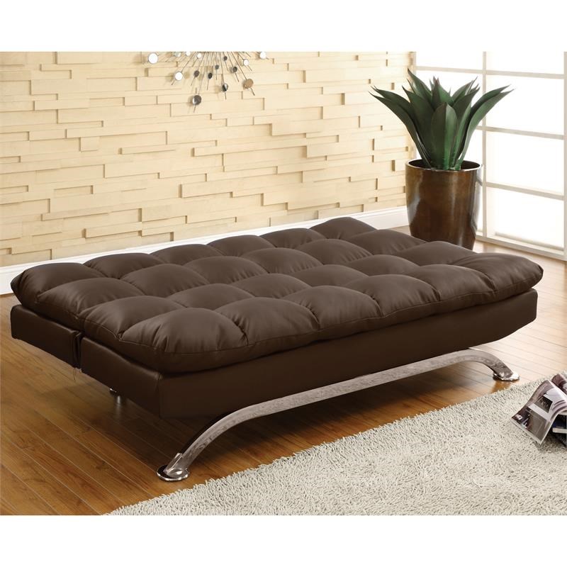 Bowery Hill Contemporary Faux Leather Tufted Sleeper Sofa in Dark Brown