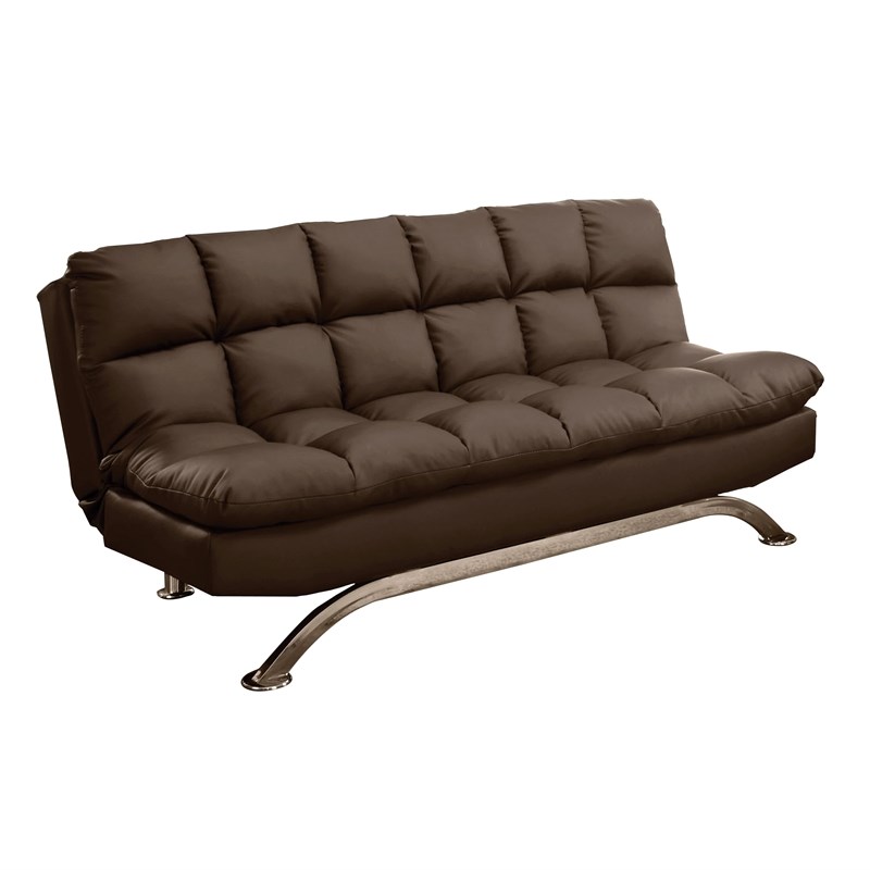 Bowery Hill Contemporary Faux Leather Tufted Sleeper Sofa in Dark Brown