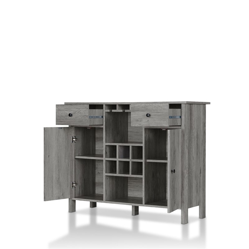 Bowery Hill Contemporary Wood Multi-Storage Buffet Server in Vintage Gray Oak