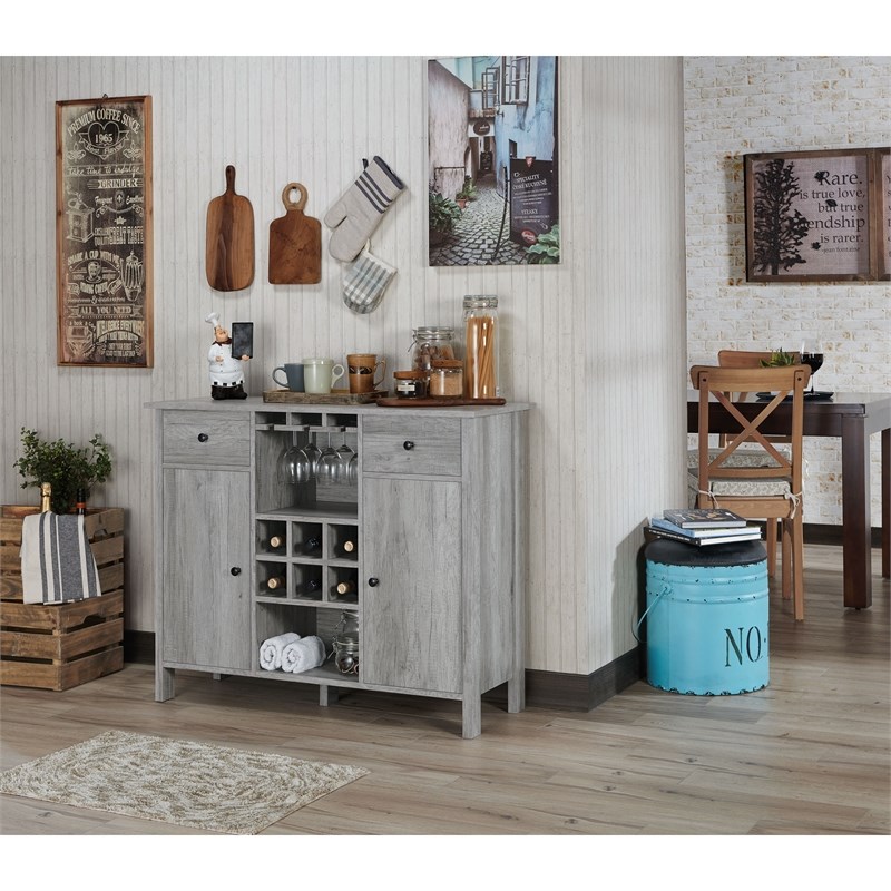 Bowery Hill Contemporary Wood Multi-Storage Buffet Server in Vintage Gray Oak