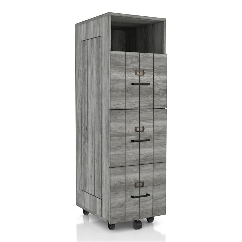 Bowery Hill Industrial Wood Filing Cabinet with Wheels in Gray