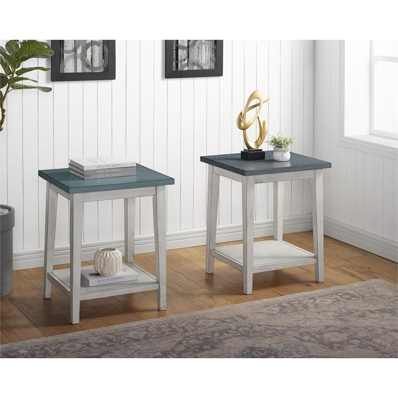 Bowery Hill Transitional Wood 1-Shelf Side Table in and Light Green