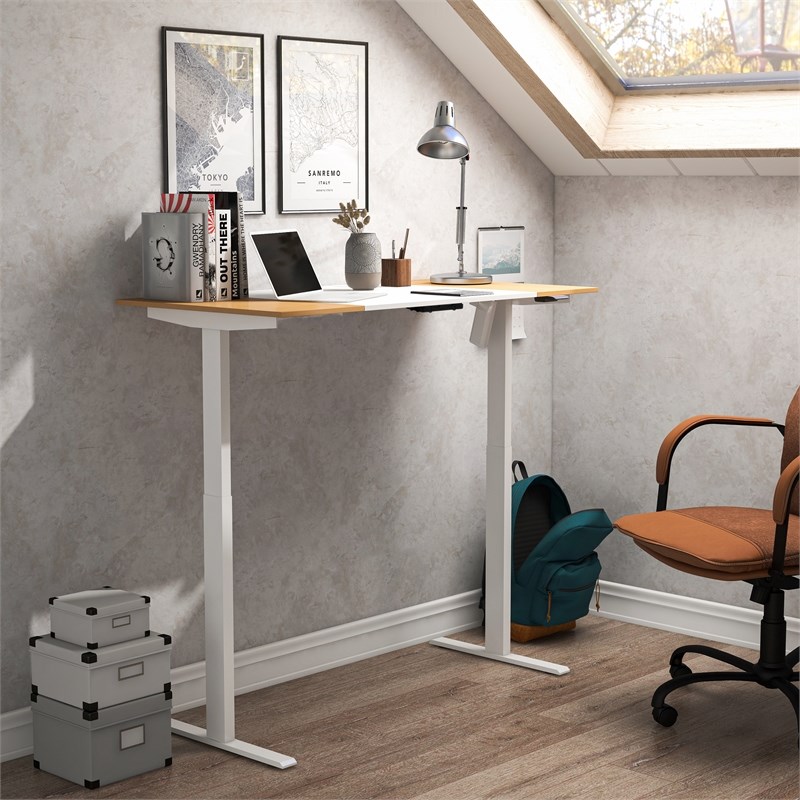 Bowery Hill Modern Wood and Metal Height Adjustable Desk in White