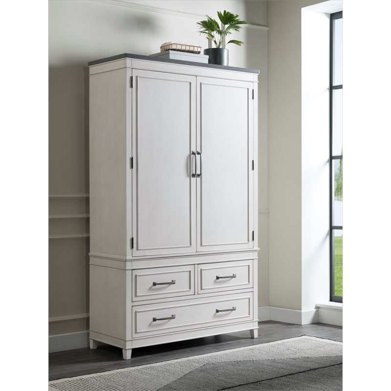 Bowery Hill Coastal 3 Wood Drawer Armoire in White with Gray Top