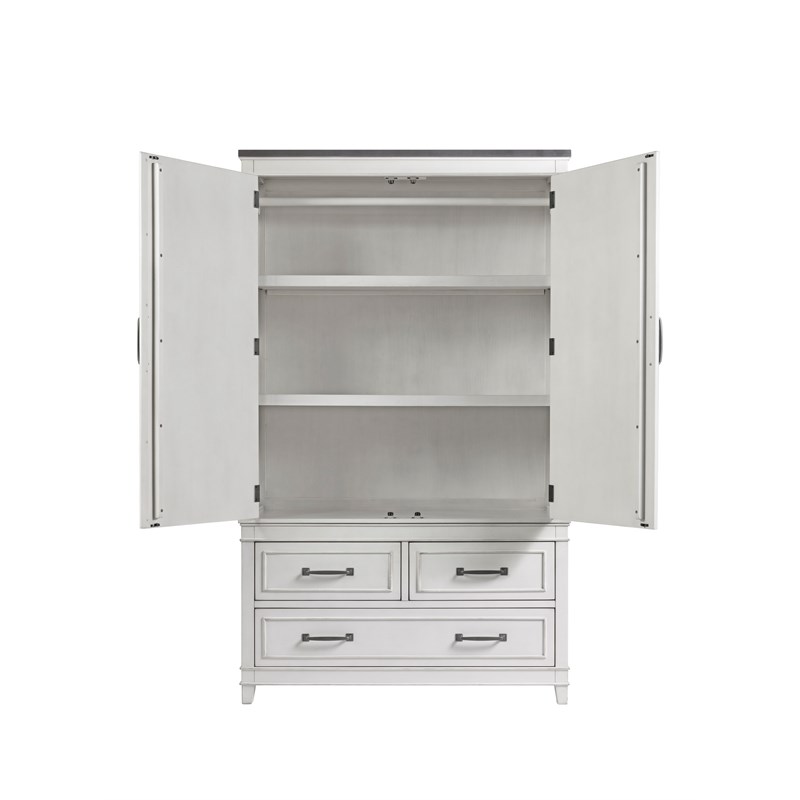 Bowery Hill Coastal 3 Wood Drawer Armoire in White with Gray Top