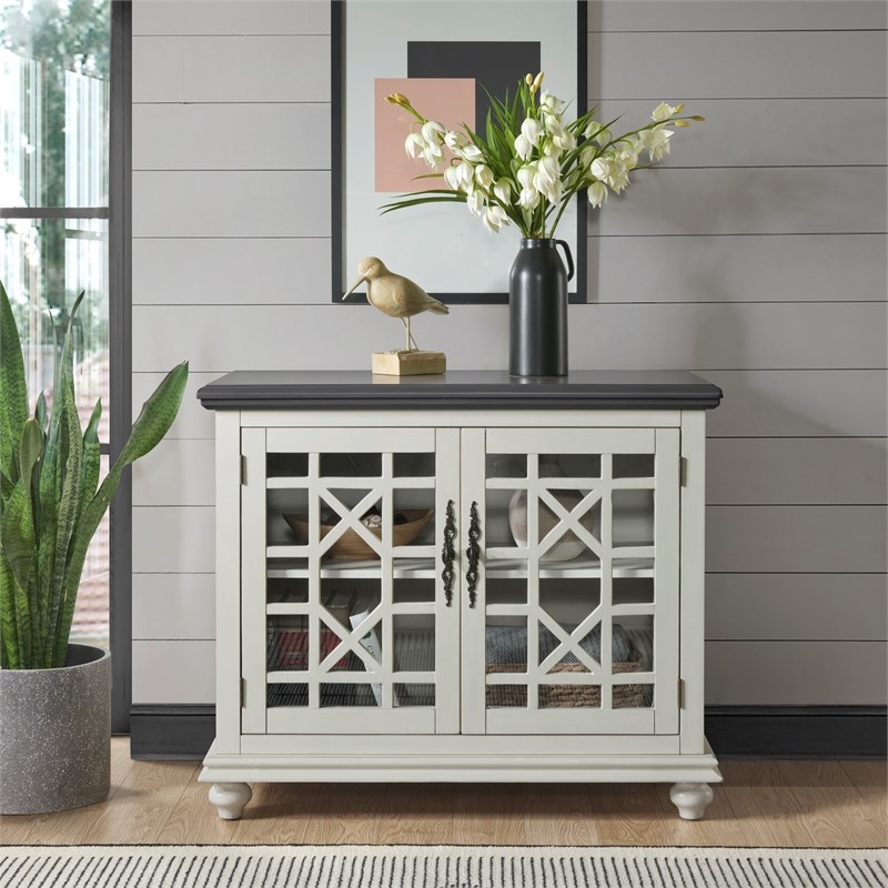 Bowery Hill Traditional Small Spaces TV Stand in White with Gray Top