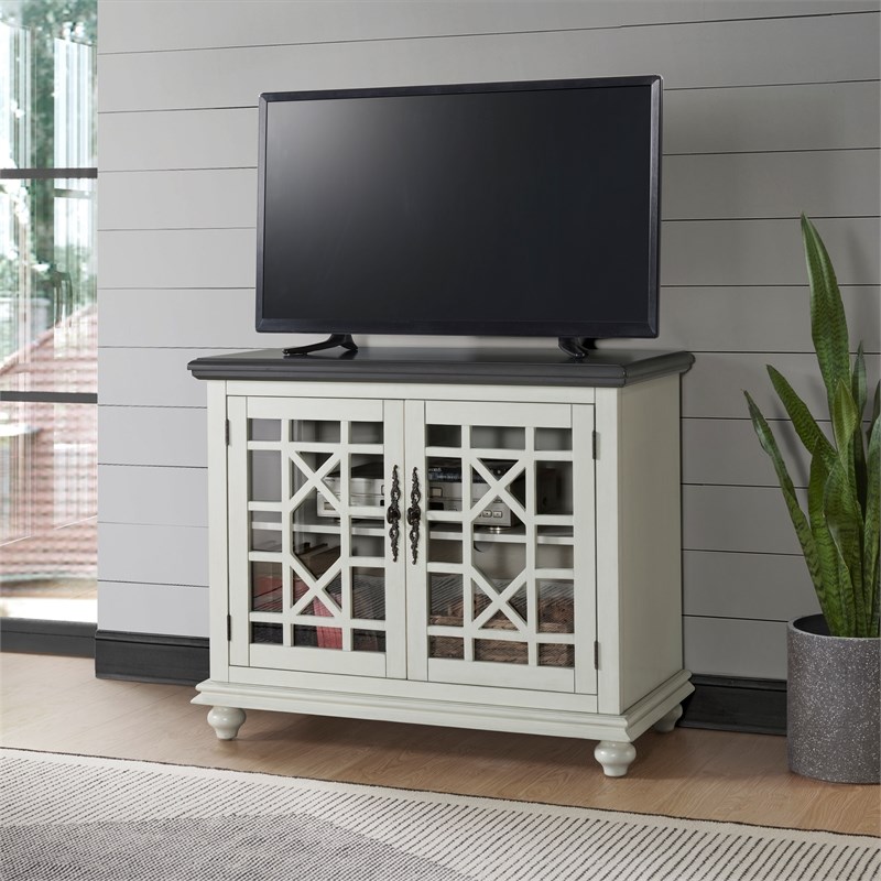 Bowery Hill Traditional Small Spaces TV Stand in White with Gray Top