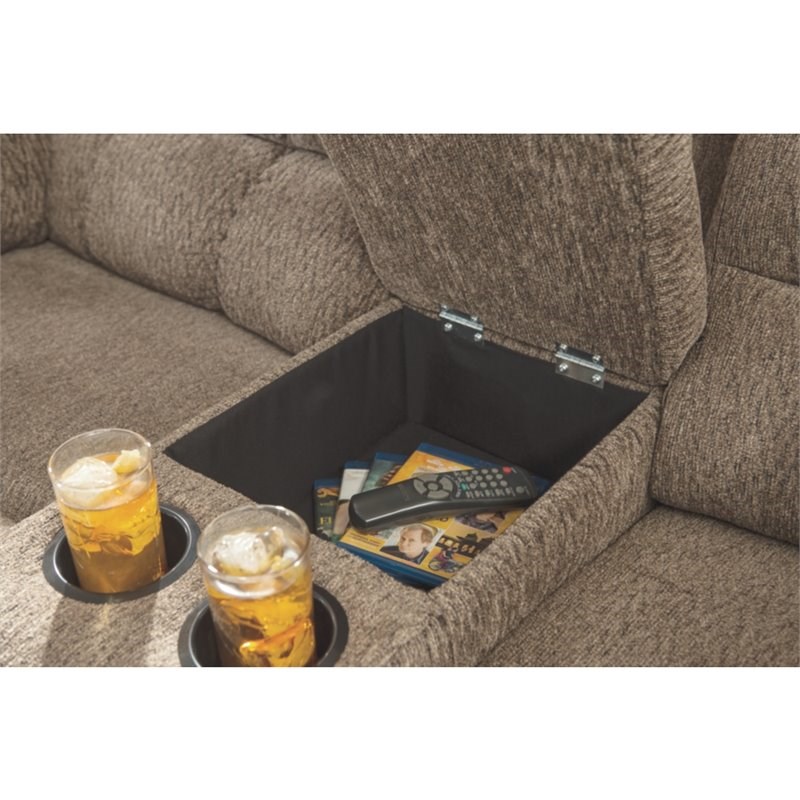 Bowery Hill Contemporary Reclining Loveseat with Console in Cocoa Fabric