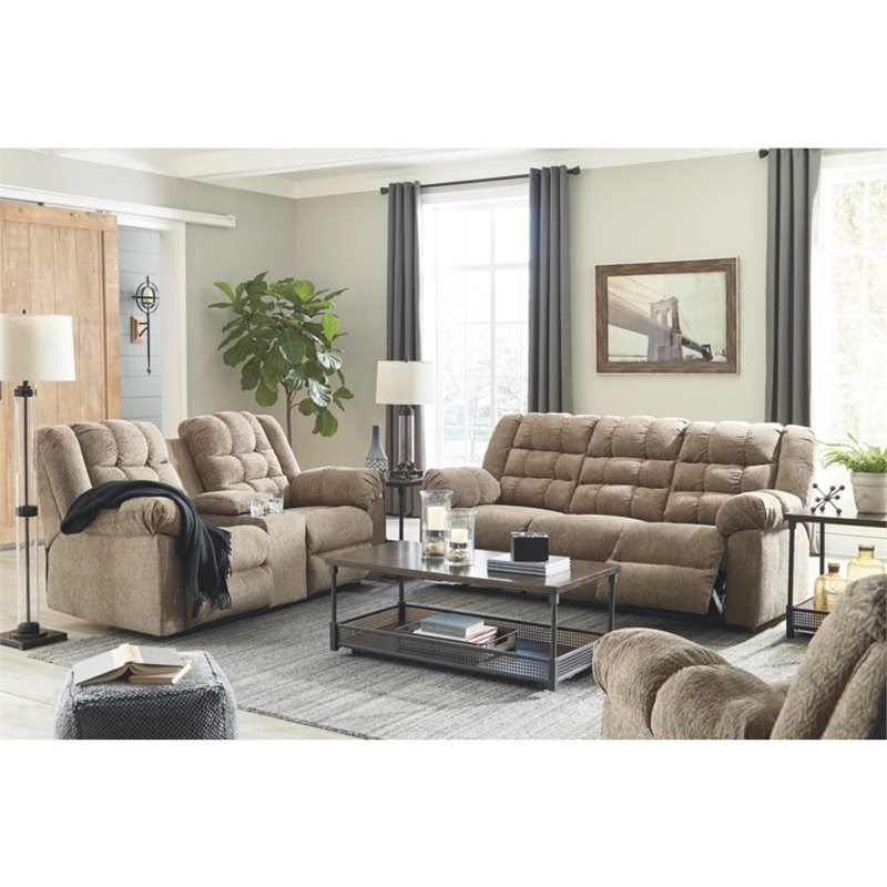 Bowery Hill Contemporary Reclining Loveseat with Console in Cocoa Fabric