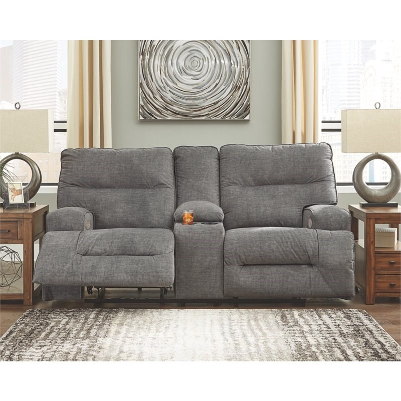 Bowery Hill Contemporary Power Reclining Loveseat in Charcoal Fabric