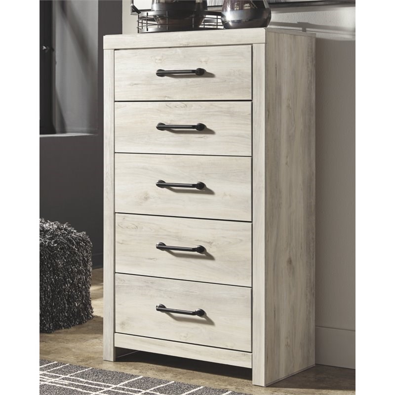 Bowery Hill Contemporary 5 Drawer Chest in Whitewash