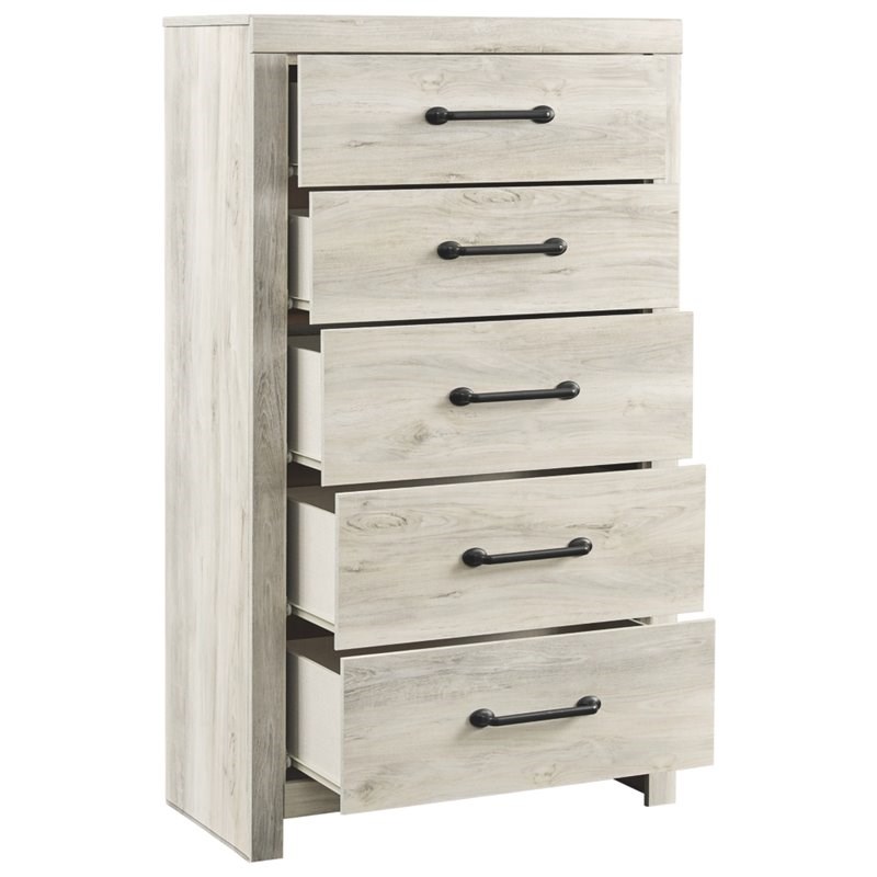 Bowery Hill Contemporary 5 Drawer Chest in Whitewash