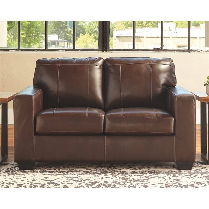 Bowery Hill Contemporary Leather Loveseat in Chocolate