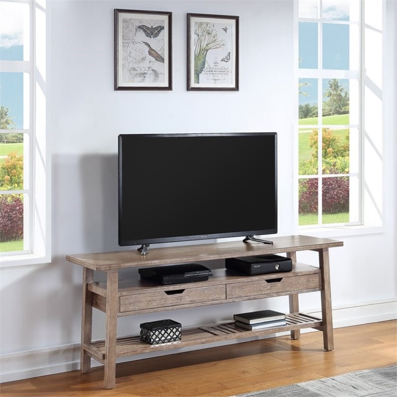Bowery Hill Traditional TV Stand in Wire Brush Barnwood