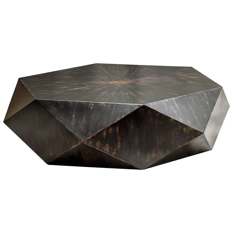 Bowery Hill Geometric Accent Coffee Table in Worn Black and Honey