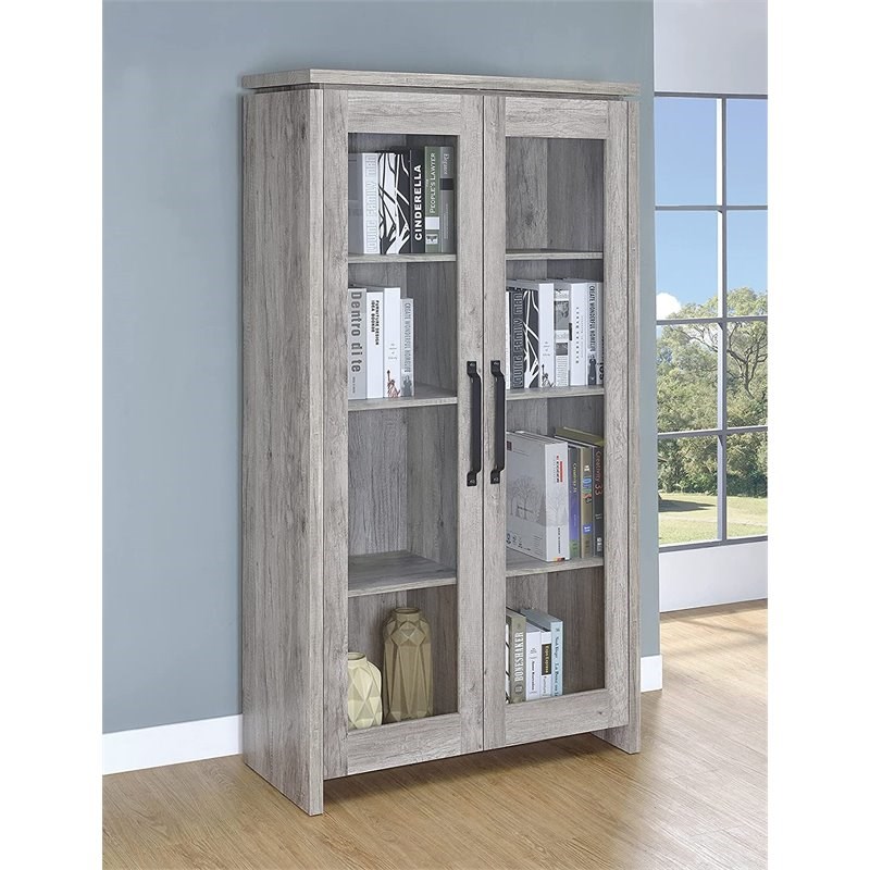 Bowery Hill Traditional 2 Door Wood Curio Cabinet in Grey