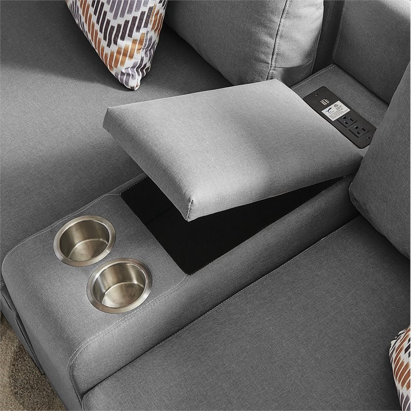 Bowery Hill Gray Fabric Reversible Sectional Sofa with USB Storage Console