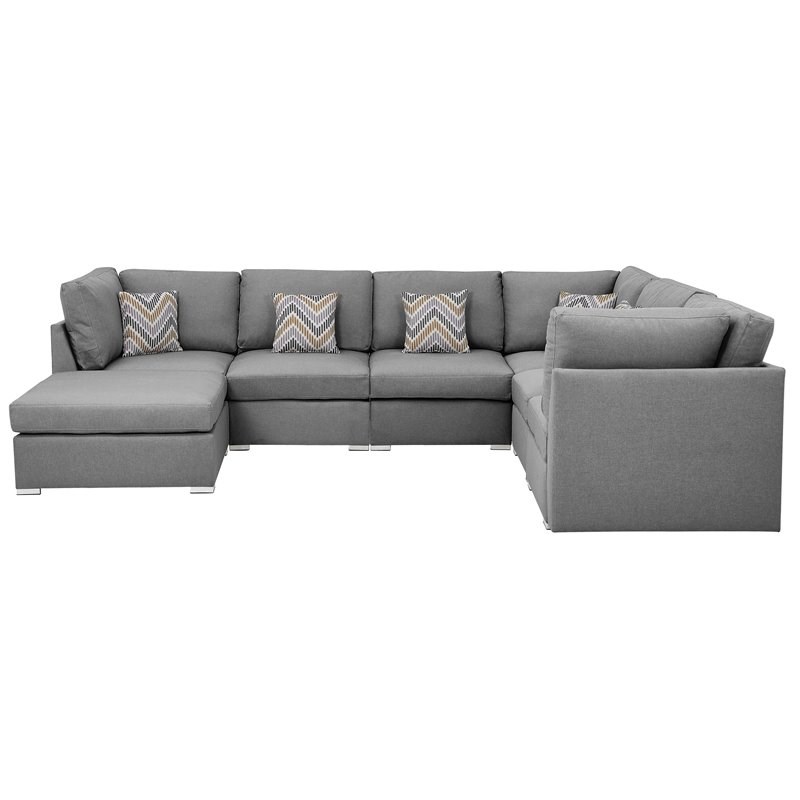 Bowery Hill Fabric Reversible Modular Sectional Sofa Set in Gray