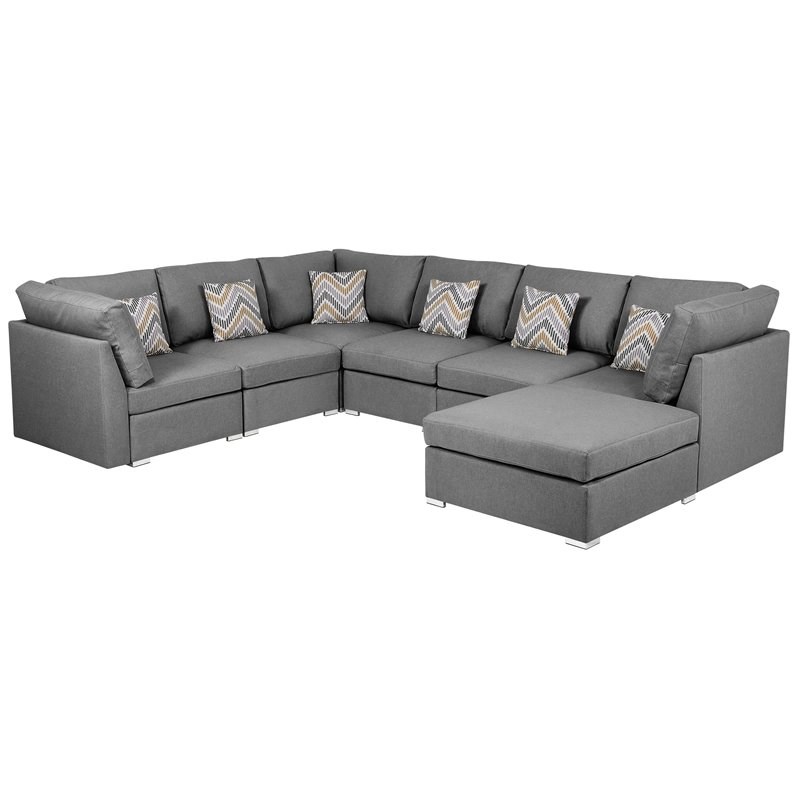 Bowery Hill Fabric Reversible Modular Sectional Sofa Set in Gray