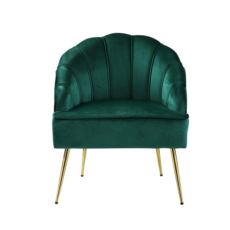Bowery Hill Velvet Wingback Accent Arm Chair with Metal Legs in Green