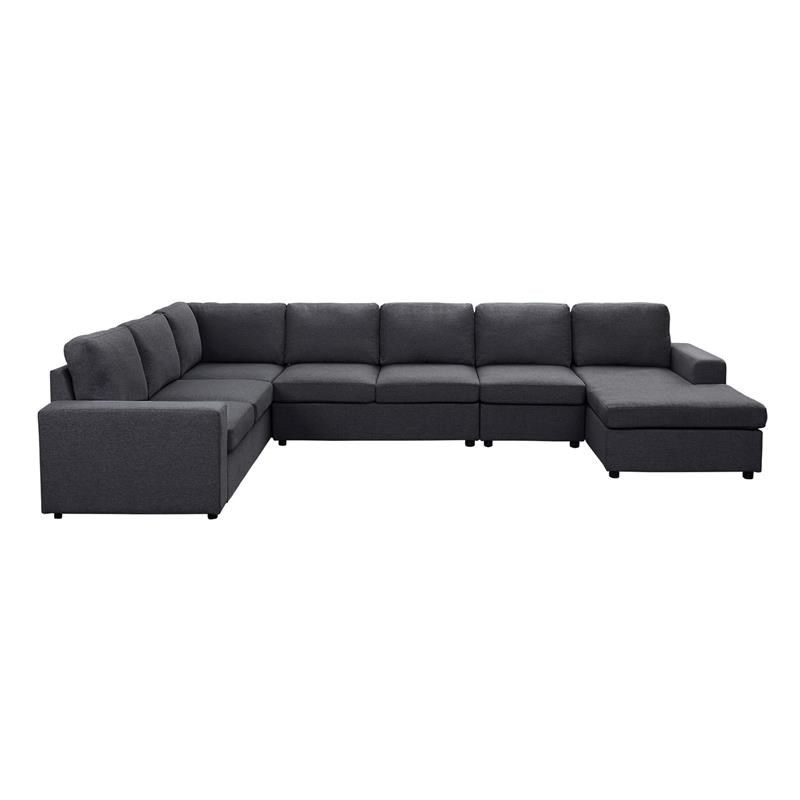 Bowery Hill Modular Sectional Sofa with Reversible Chaise in Dark Gray Linen