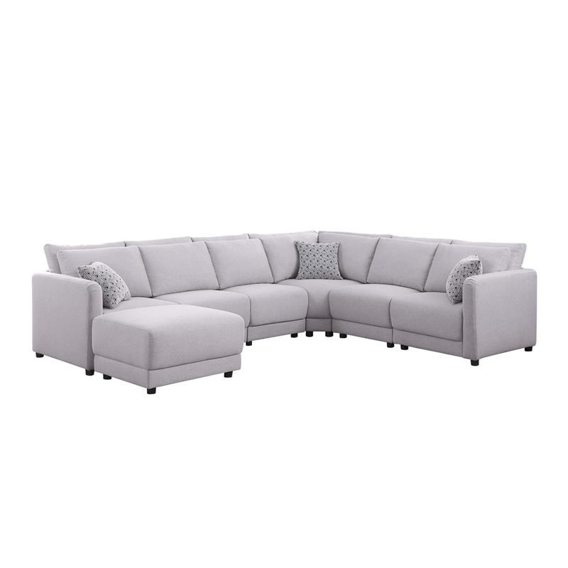 Bowery Hill Fabric Reversible 7PC Sectional Sofa Set in Light Gray Linen