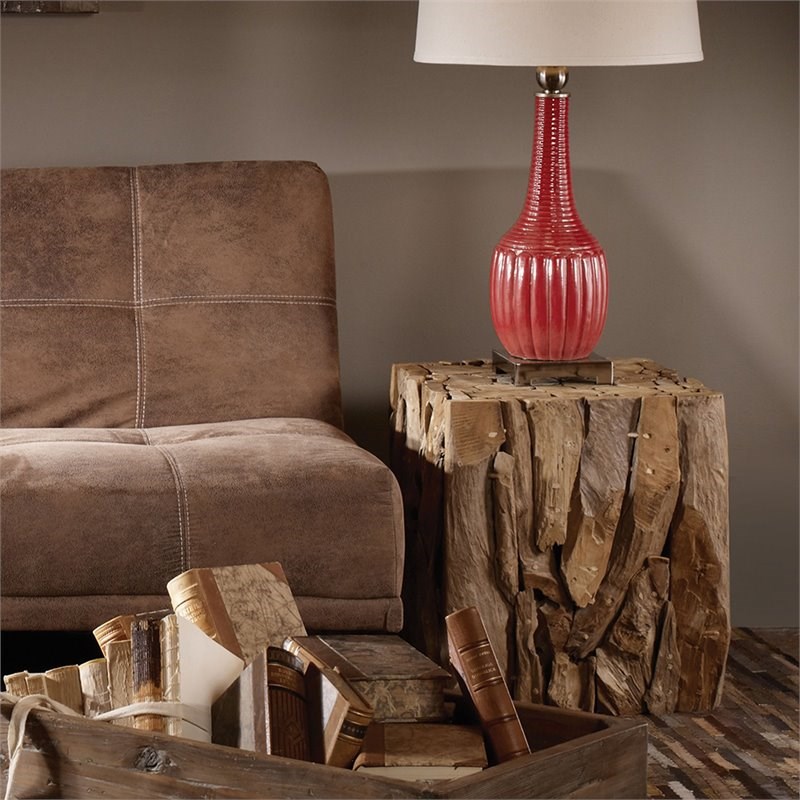 Bowery Hill Contemporary Teak Root Bunching Cube in Teak Wood